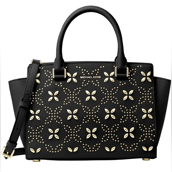 Michael Kors Selma Floral Studded Top Zip Satchel - Picture 1 of 9